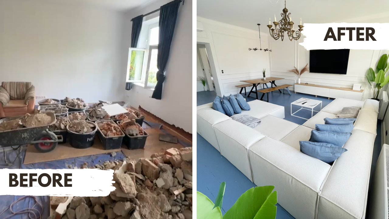 Der alte Wohnbereich wird mit dem neu renovierten Wohnberiech verglichen