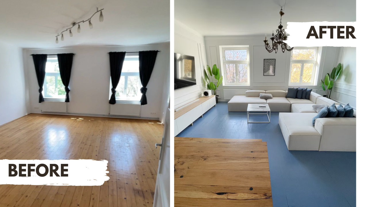 Der alte Wohnbereich wird mit dem neu renovierten Wohnberiech verglichen
